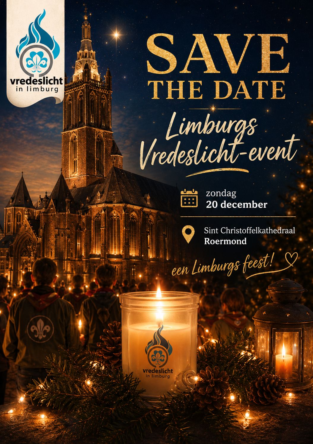 Save the date - Limburgs Vredeslicht-event, zondag 20 december, Sint Christoffelkathedraal Roermond